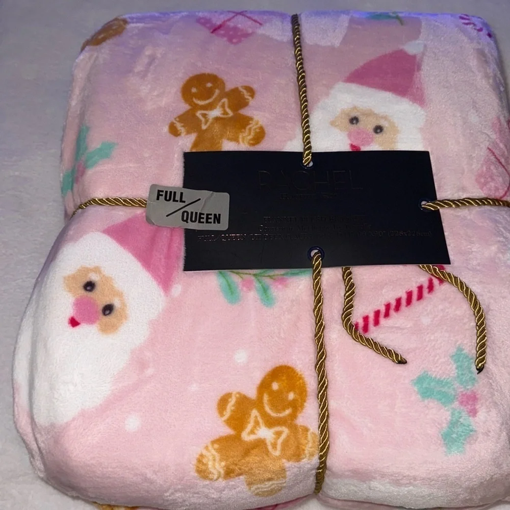 Rachel Roy Pink Gingerbread & Santa Blanket